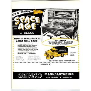 Genco Space Age Arcade Game FLYER 1958 Original UNUSED NOS Vintage Coin-Op